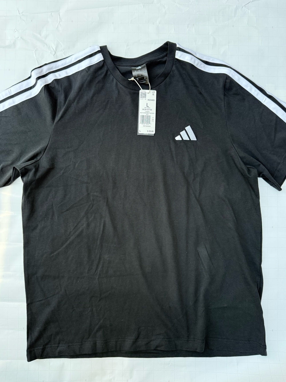 Adidas Men’s Black 3-Stripes Cotton Tee - Size L - NWT